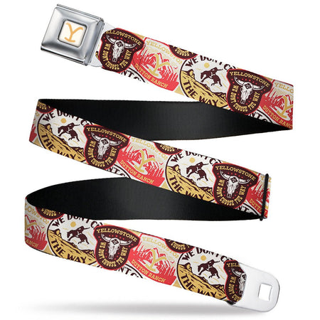 Yellowstone Seatbelt Belt with Yellow Y Logo White Webbing