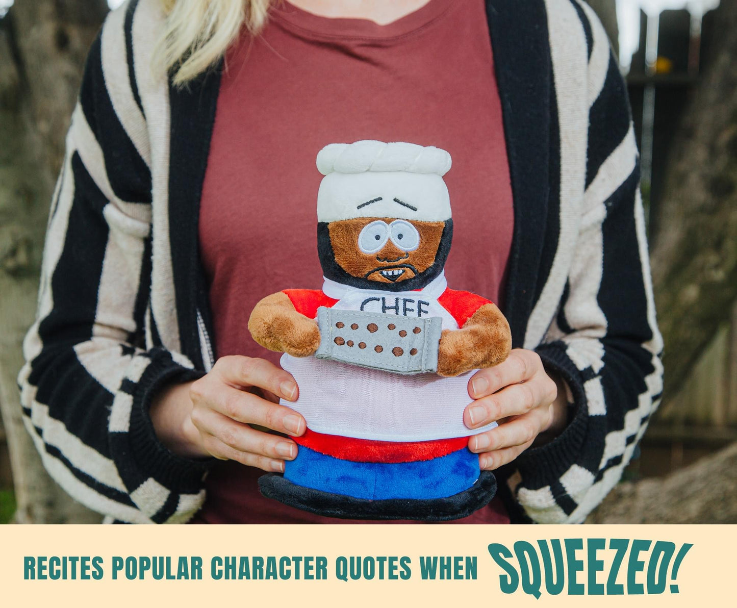 Back view of South Park Chef plush toy