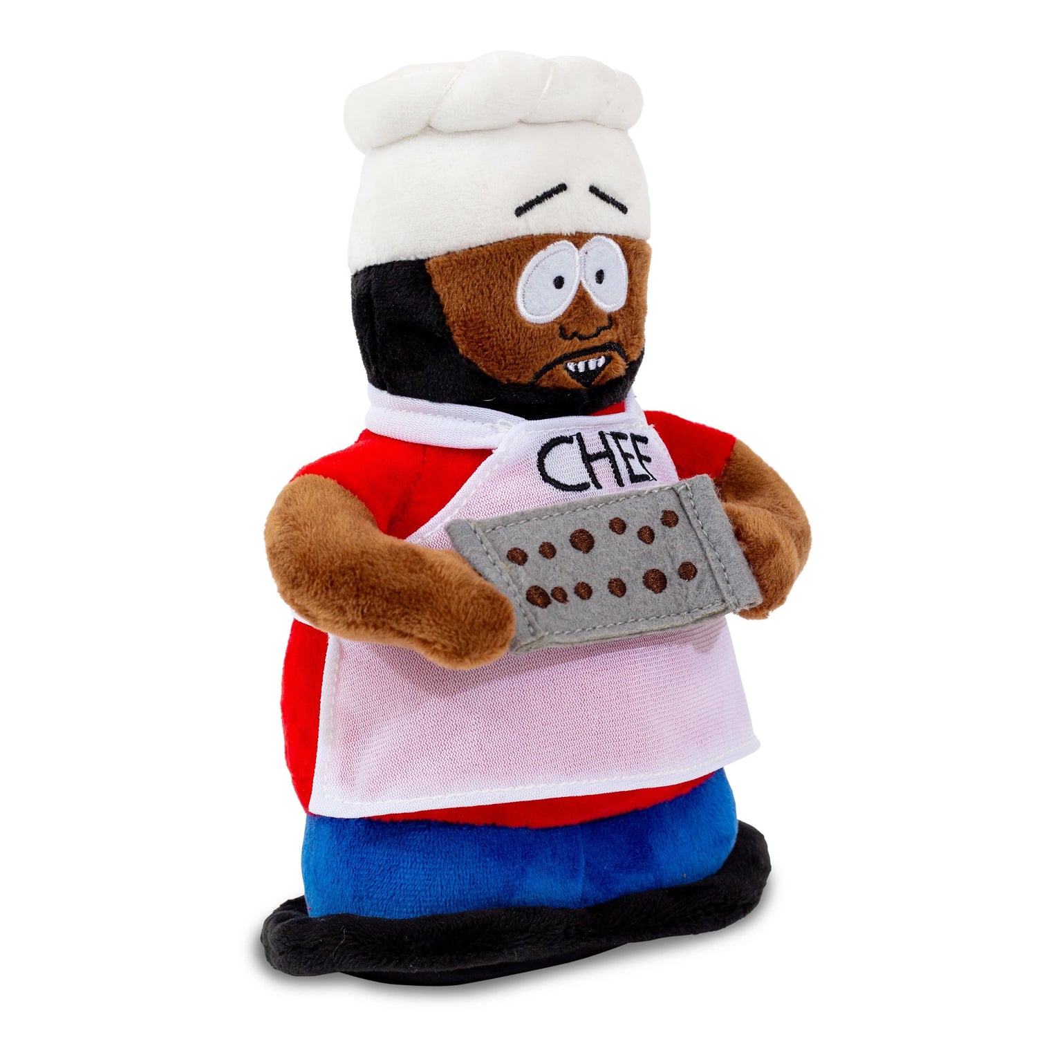 Close-up of South Park Chef plush face and white chef hat