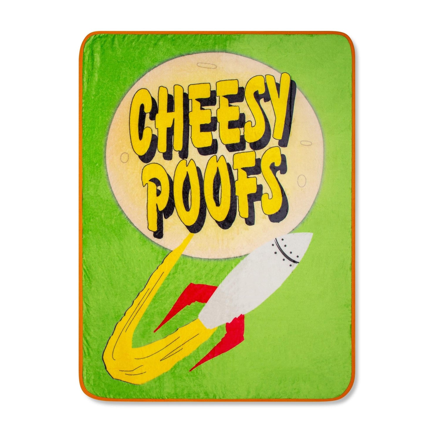 South Park Cheesy Poofs Raschel Throw Blanket folded neatly showing bright red packaging design