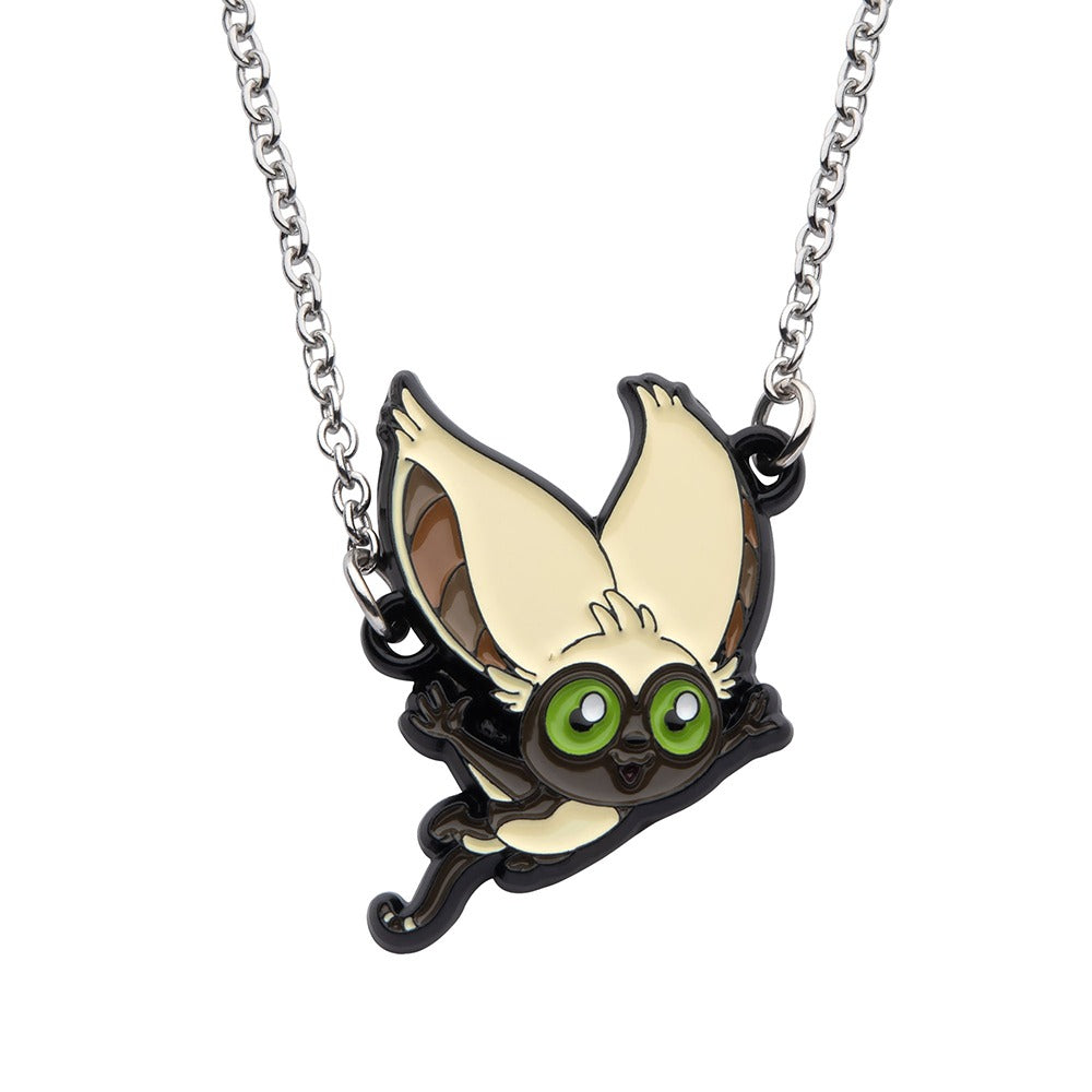 Close-up of the Momo character pendant showing the winged lemur's detailed ears and face.