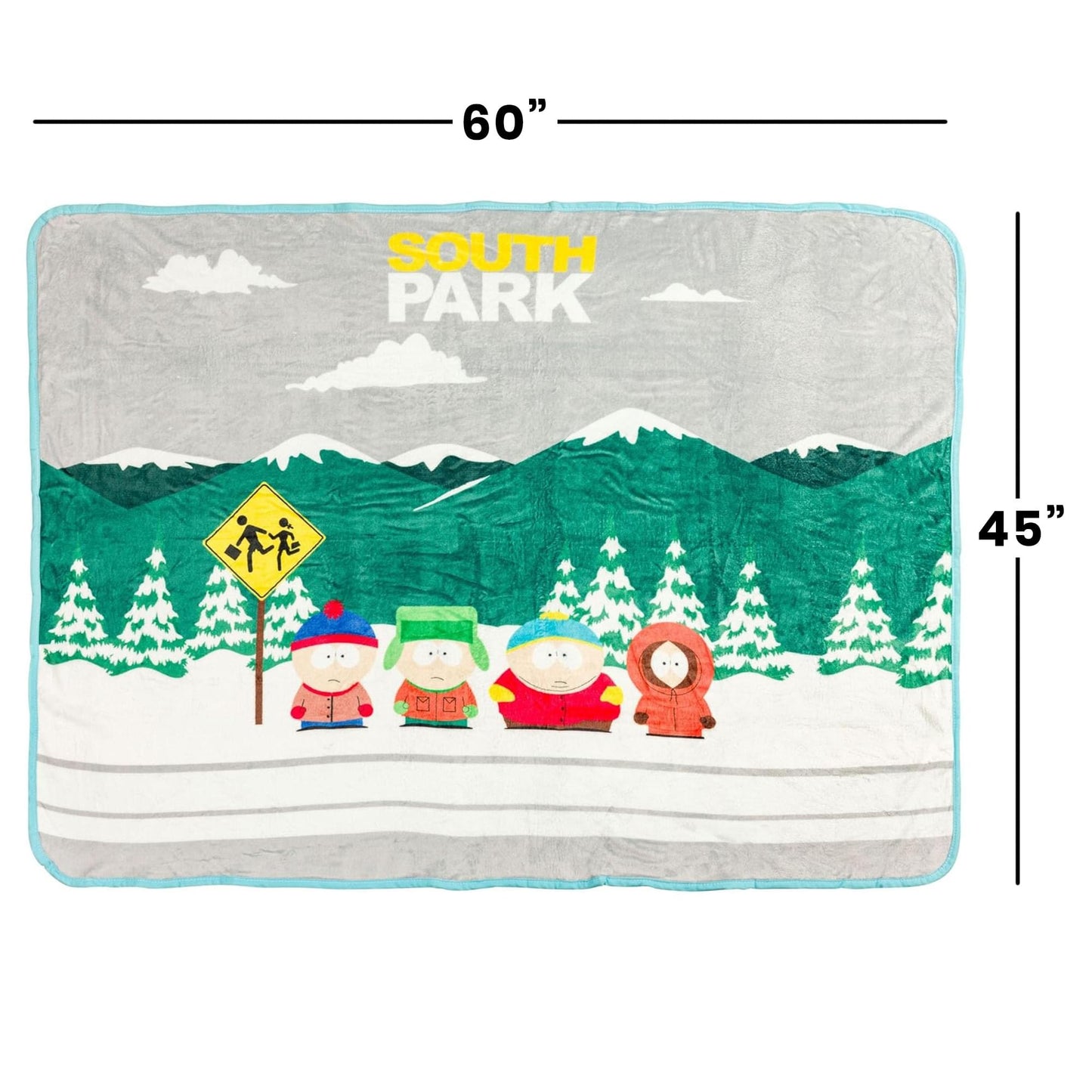South Park throw blanket draped over a living room couch