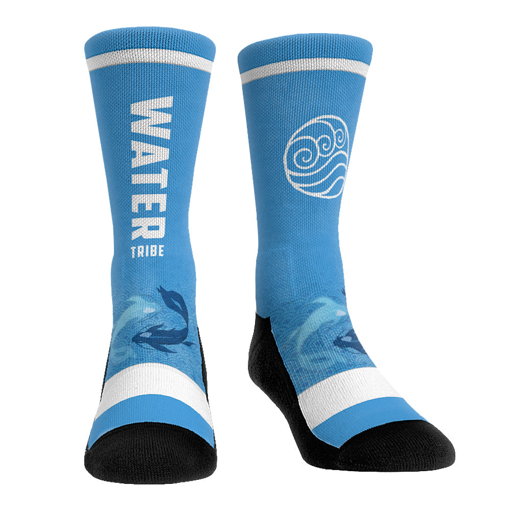 Blue and white Avatar: The Last Airbender Water Tribe Jersey socks featuring tribal wave patterns and athletic jersey styling.