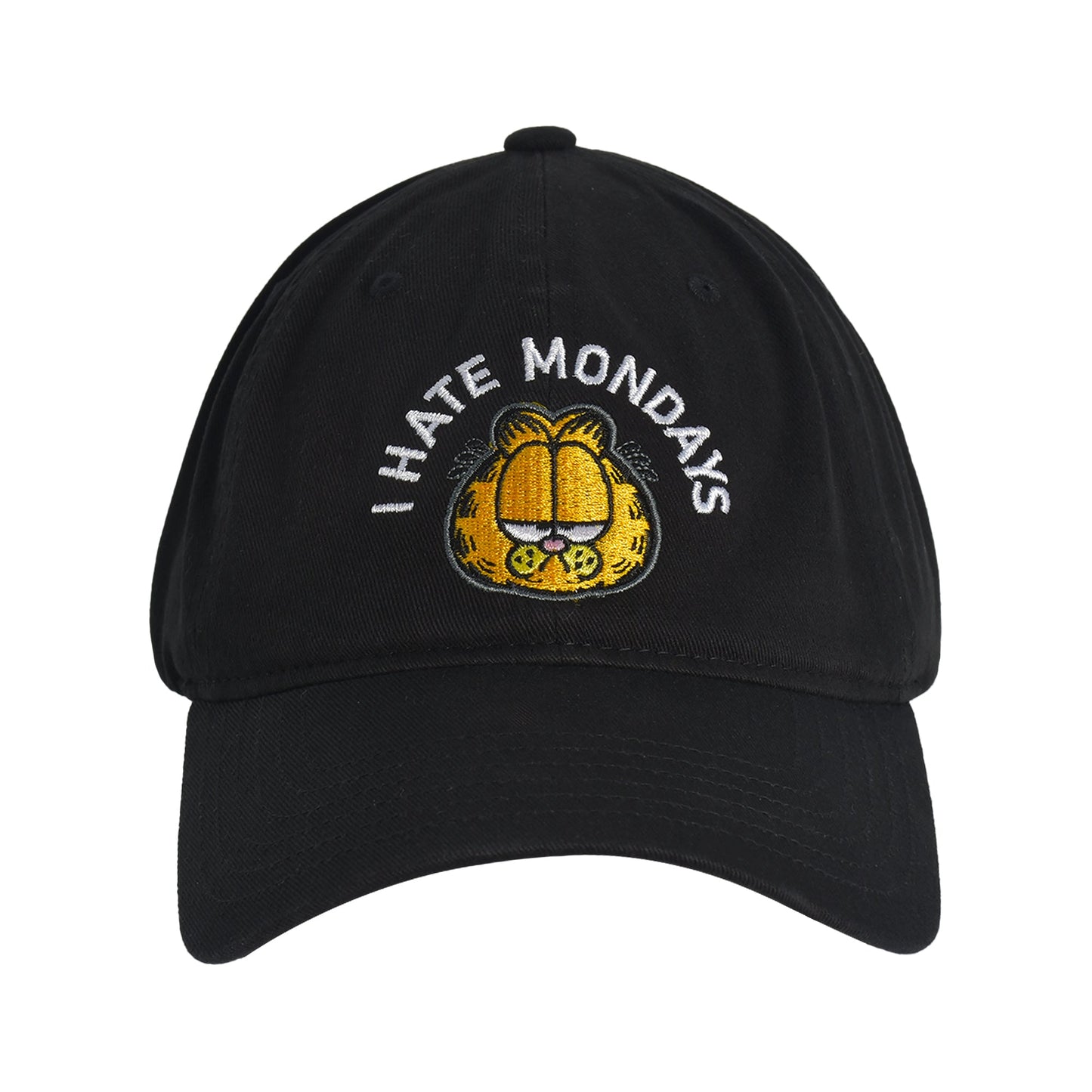 Side profile of the Garfield cotton baseball cap showing the structured crown.