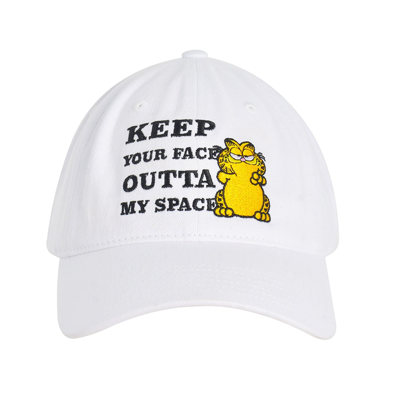 Garfield adjustable dad hat front view with character graphic