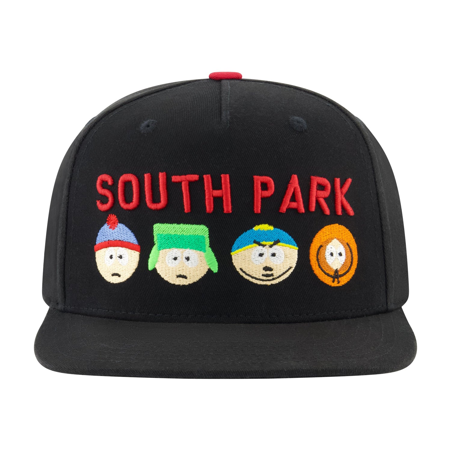 Close-up of high-definition South Park logo and character embroidery on hat