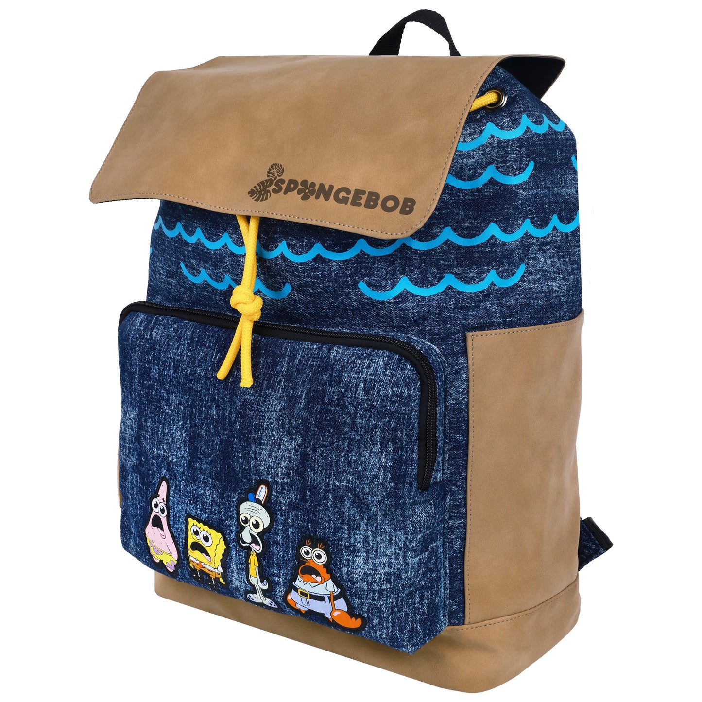 Back view of the SpongeBob backpack showing the adjustable shoulder straps and carry handle.