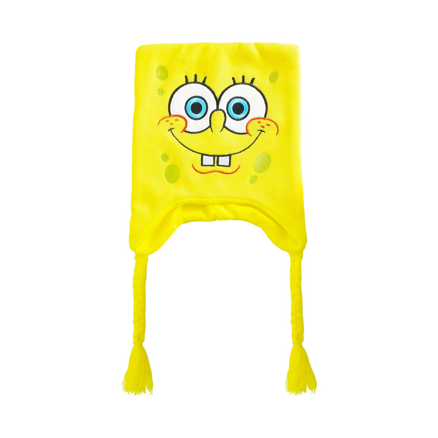 Front view of the officially licensed SpongeBob SquarePants knit beanie hat.
