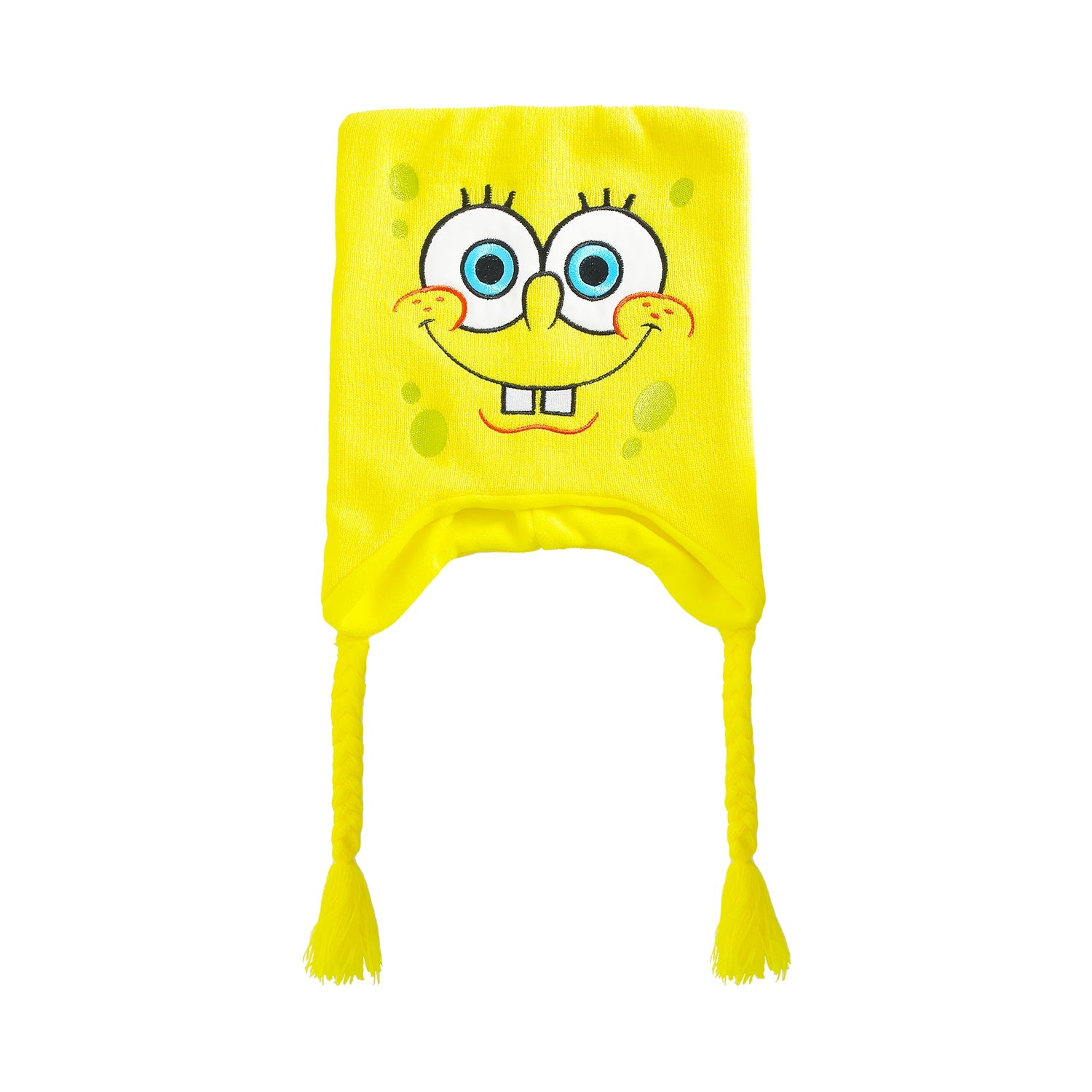 Front view of the officially licensed SpongeBob SquarePants knit beanie hat.