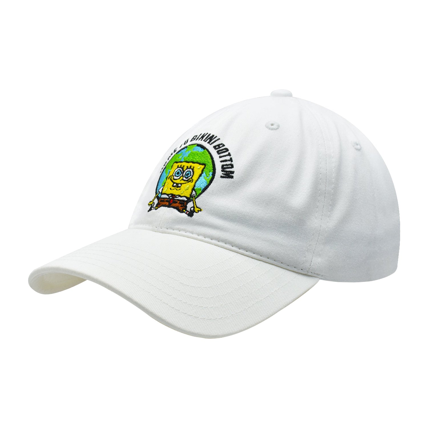Front view of the SpongeBob SquarePants yellow cotton dad hat with curved brim
