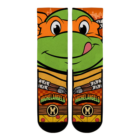 Teenage Mutant Ninja Turtles Michelangelo Split Face Socks showing orange mask design