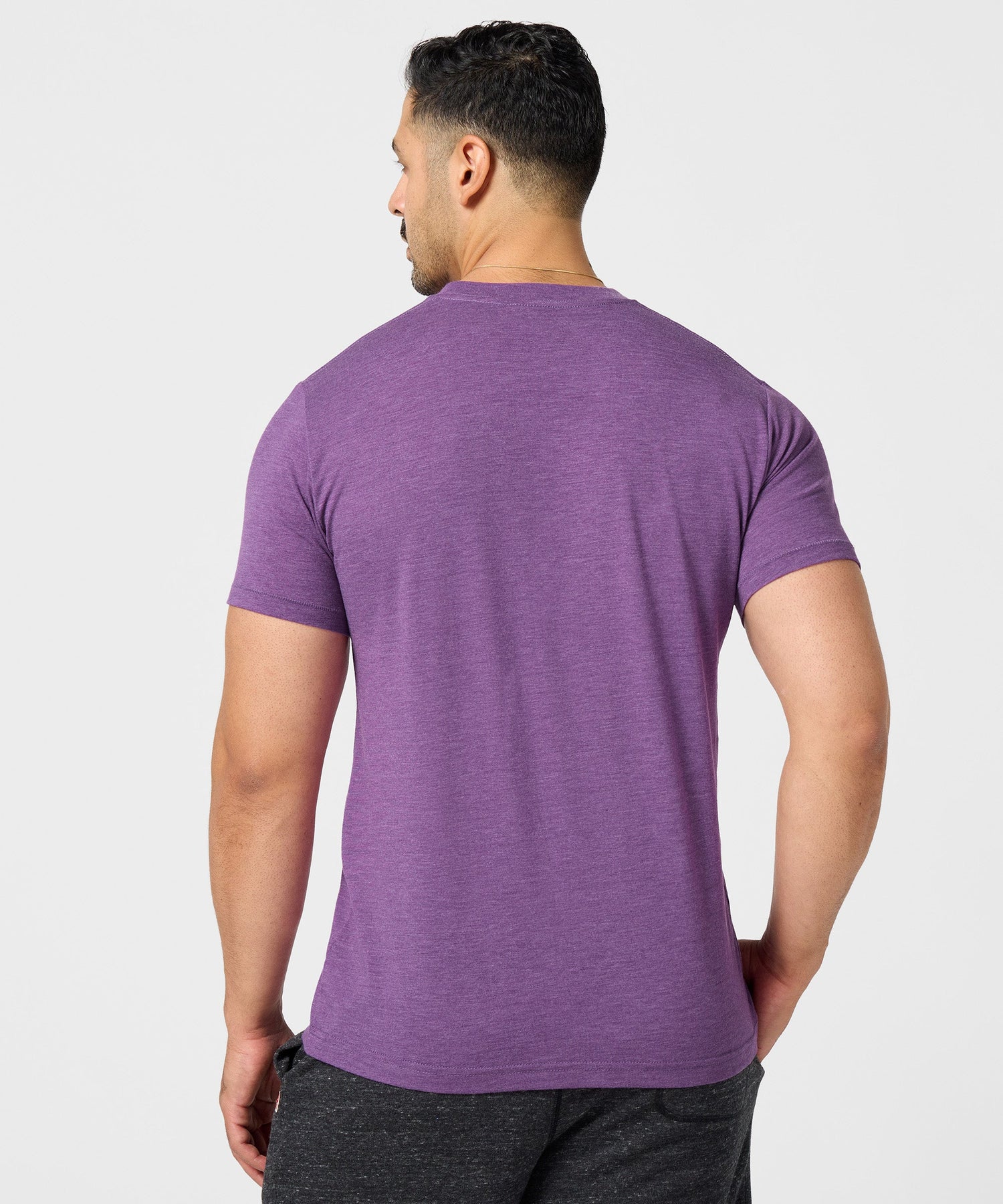 Back view of the solid royal purple t-shirt with no graphics