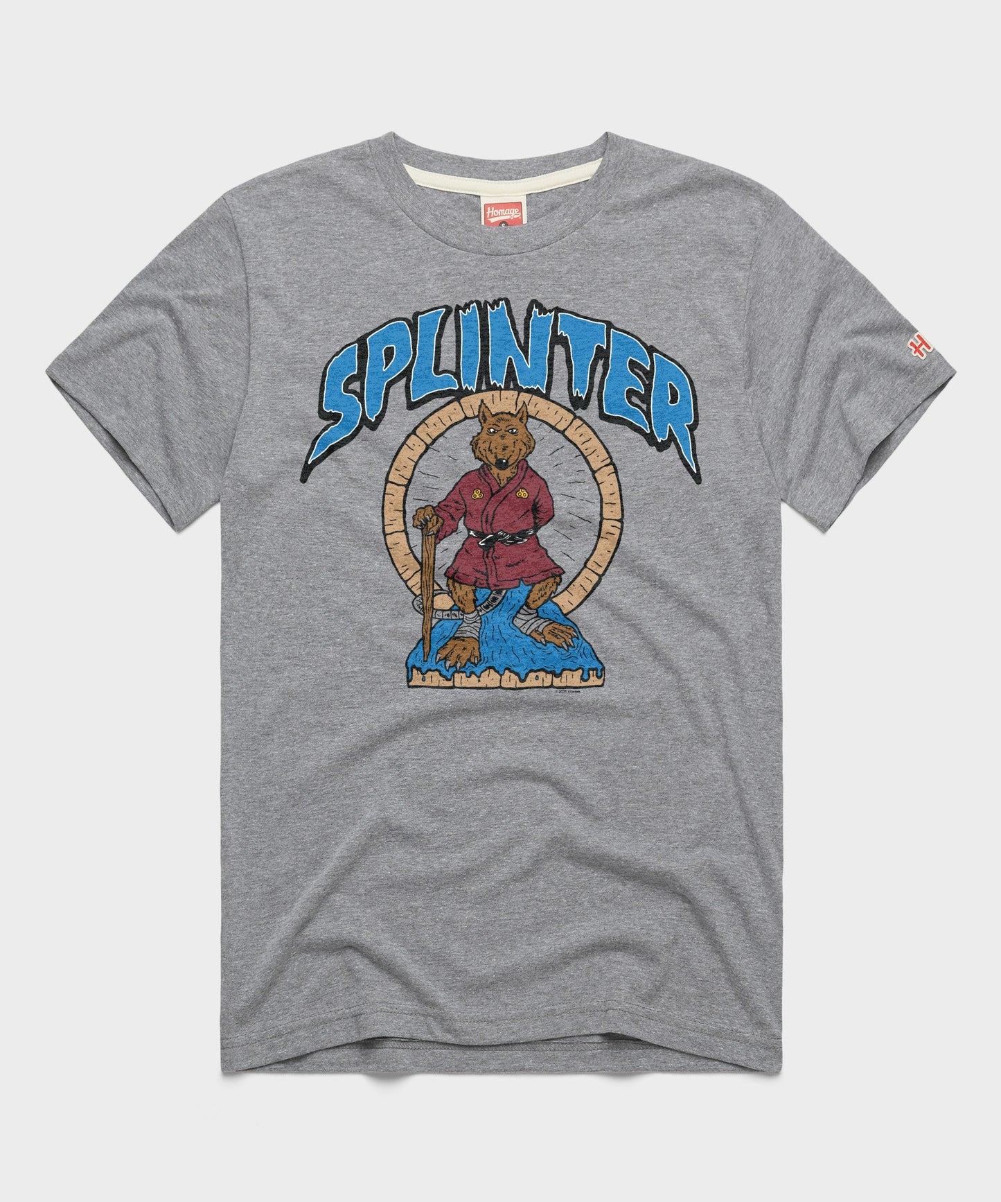 Grey crew-neck t-shirt with a vintage-style graphic of Splinter centered on the chest