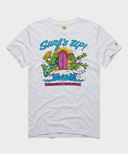 Ash grey short-sleeve t-shirt with a Teenage Mutant Ninja Turtles Surf's Up graphic centered on the front