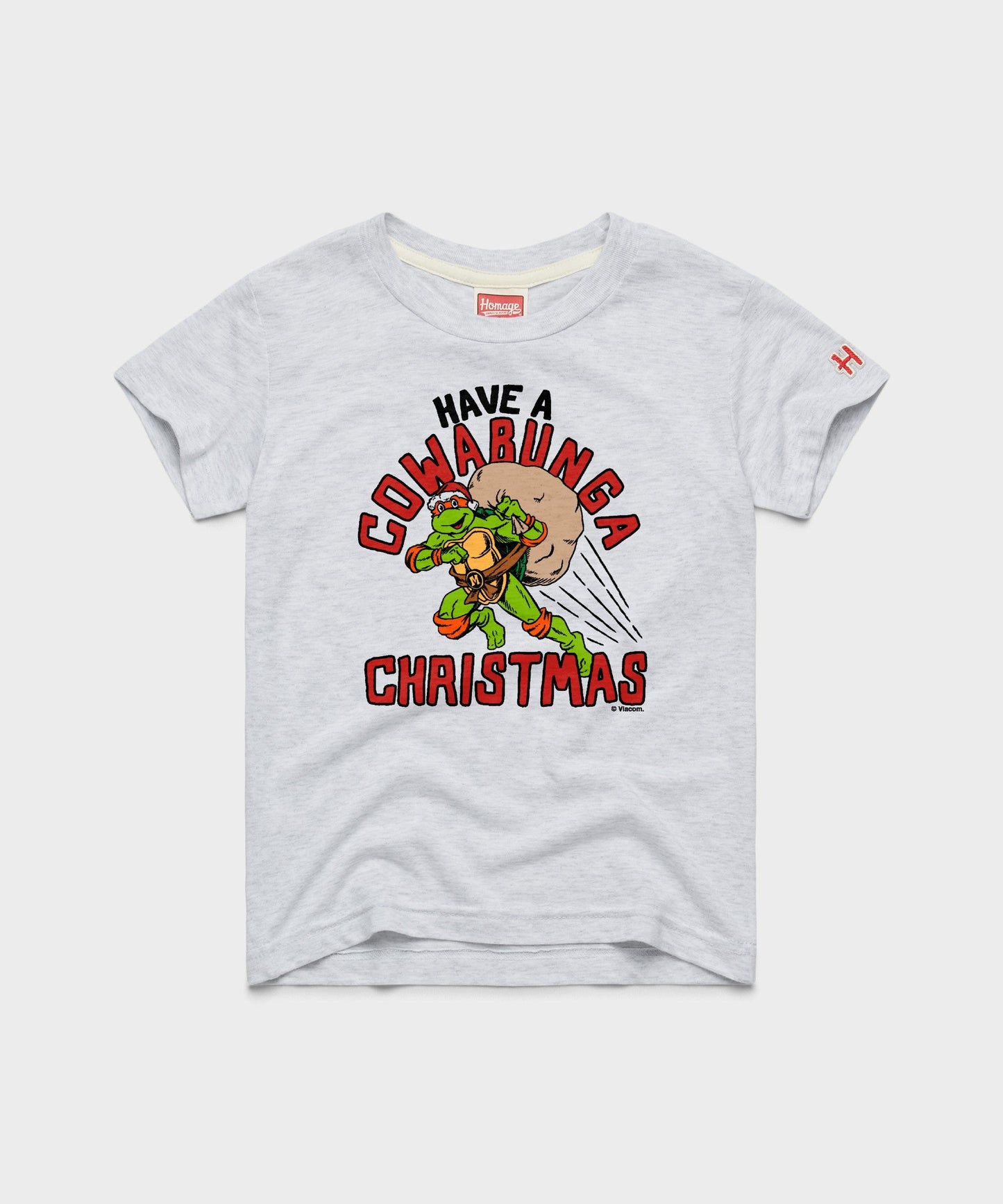 HOMAGE x Teenage Mutant Ninja Turtles youth t-shirt front view featuring holiday TMNT graphic print