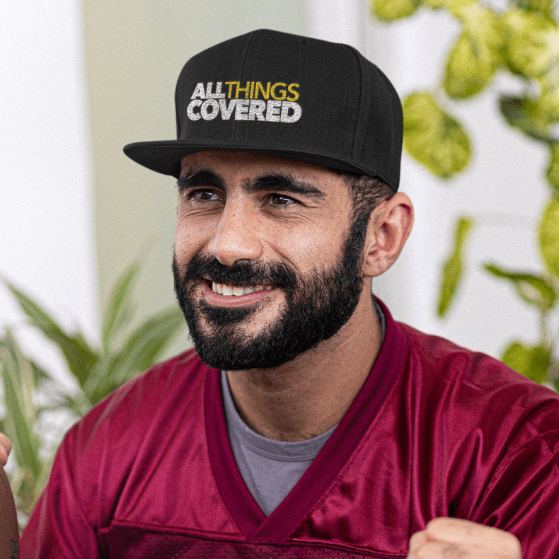 All Things Covered Podcast White Logo Embroidered Flat Bill Hat
