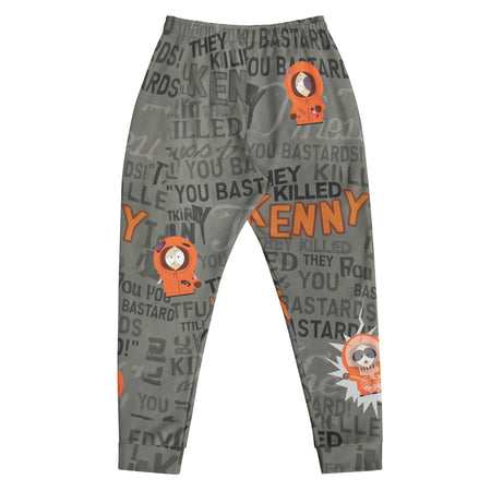 Unisex South Park joggers in black featuring a bold orange graphic of Dead Kenny.
