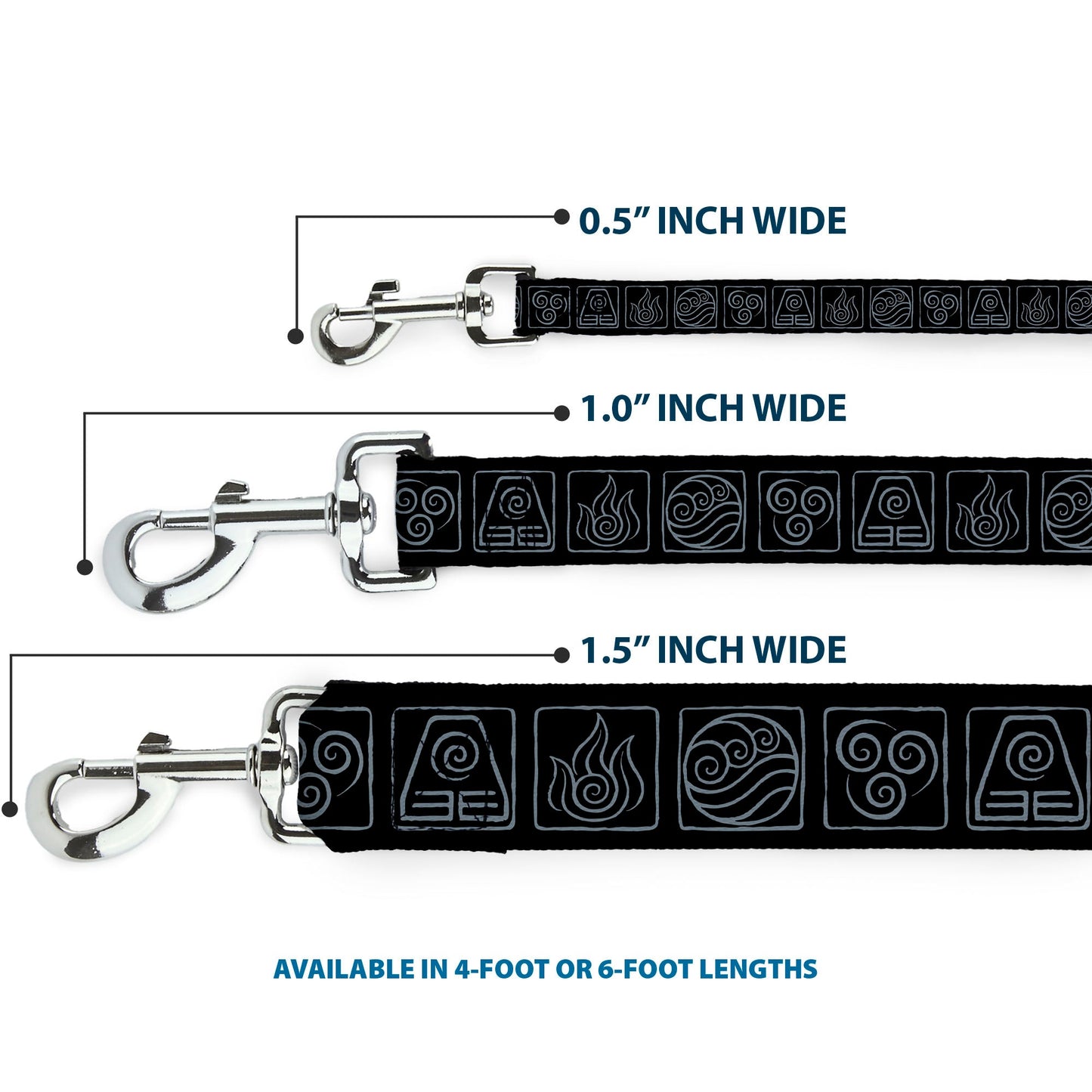 Avatar The Last Airbender Elements Icons Black Dog Leash - Paramount Shop