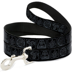 Avatar The Last Airbender Elements Icons Black Dog Leash - 0.5" WIDE / 4FT