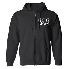 CBS News Vintage Logo Fleece Zip-Up Hooded Sweatshirt - Black / SM