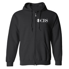 CBS Weinlese Logo Fleece-Kapuzen-Sweatshirt mit Reißverschluss - Schwarz / SM