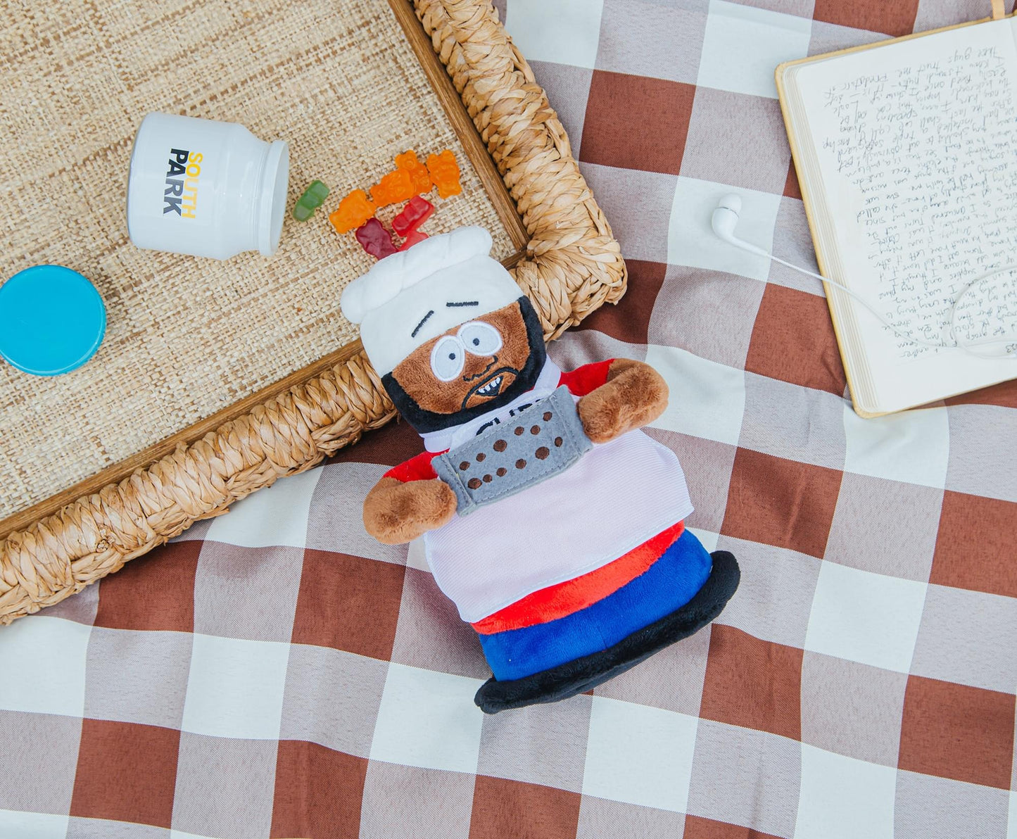 Detail shot of the plush fabric and stitching on Chef's outfit