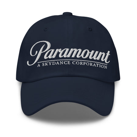 Front view of the Paramount logo embroidered on a classic dad hat.