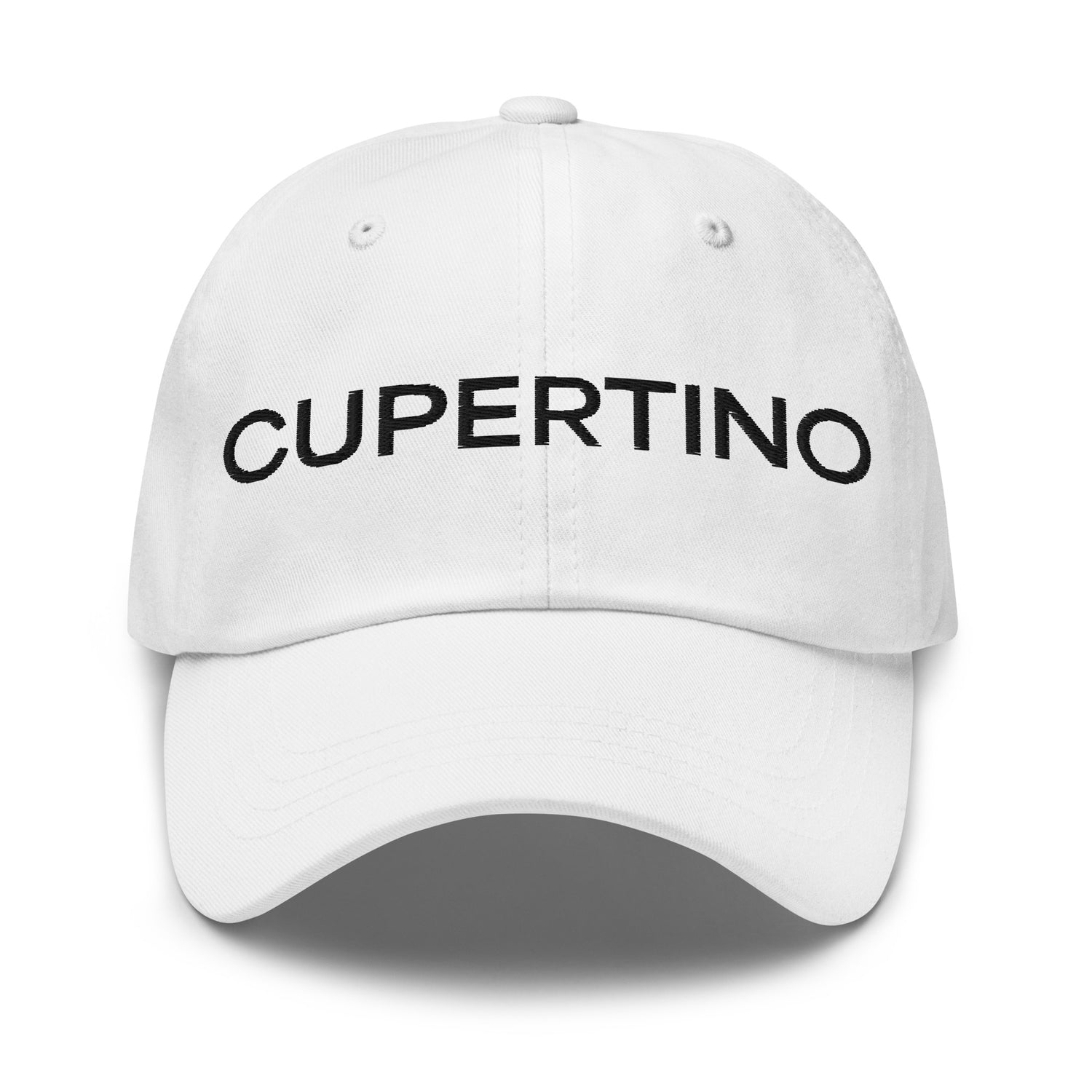 Cupertino embroidered logo hat, front view showing centered stitching on the crown