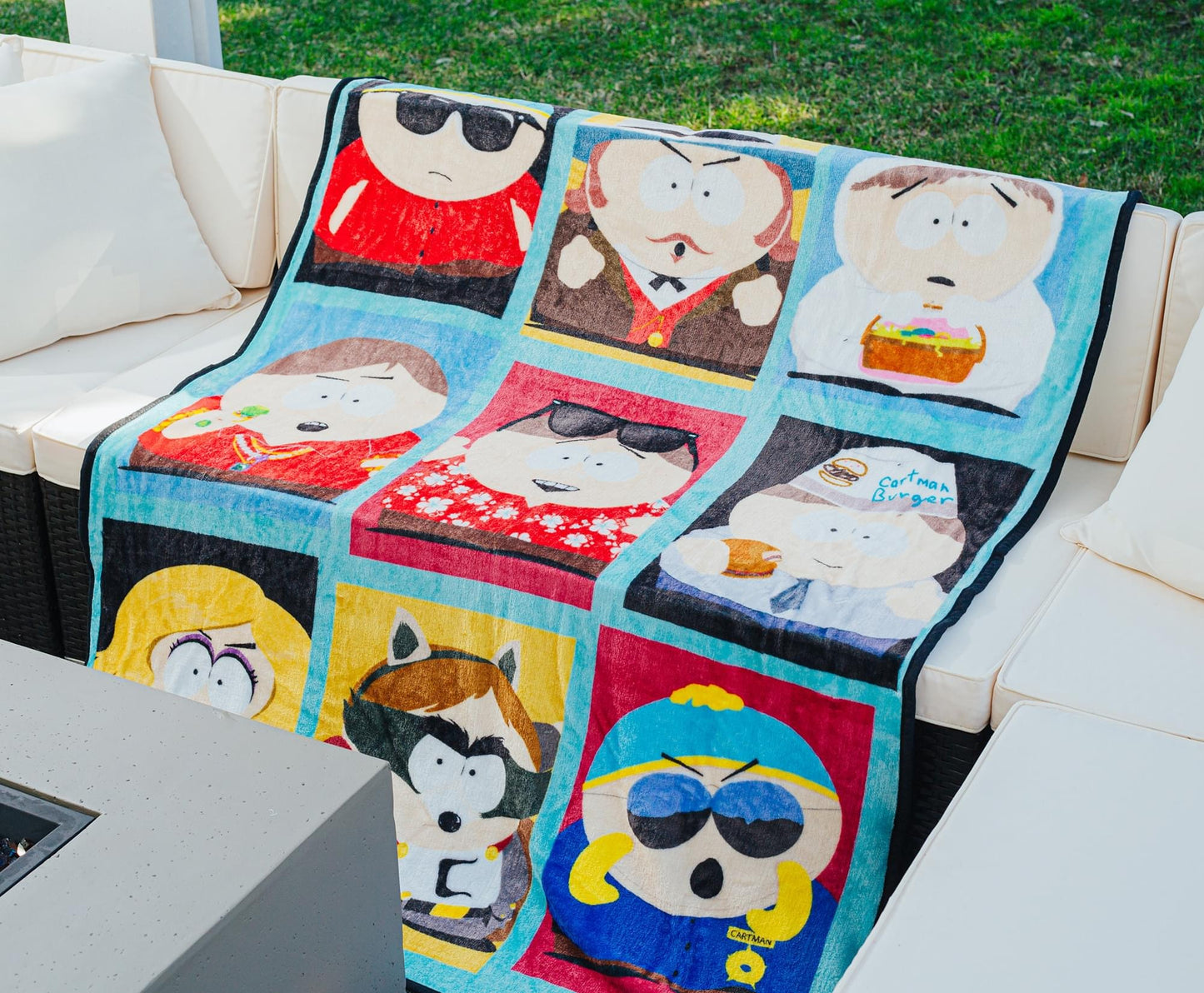 Folded South Park Eric Cartman blanket highlighting official licensing and soft fabric