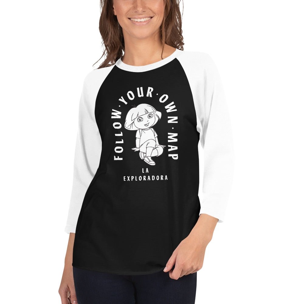 Dora the Explorer Follow Your Own Map Unisex 3/4 Sleeve Raglan Shirt - Paramount Shop