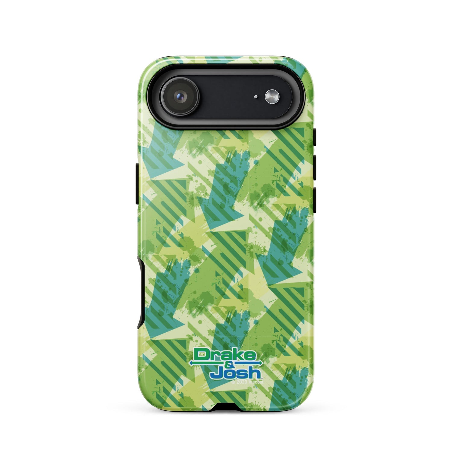 Angled side view of the Drake & Josh tough phone case showing camera cutout and buttons