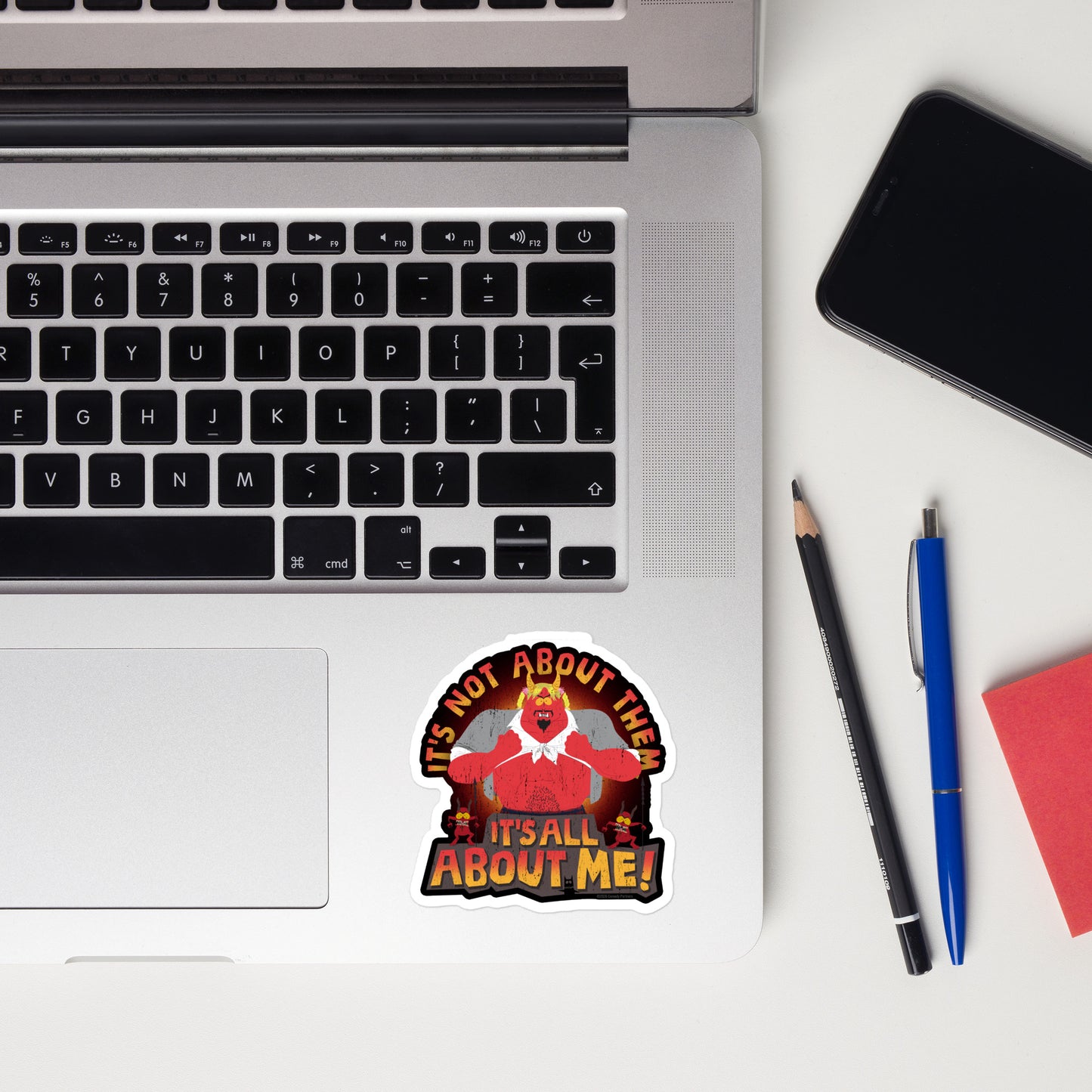 Close-up detail of the Satan South Park sticker design showing clean die-cut edges