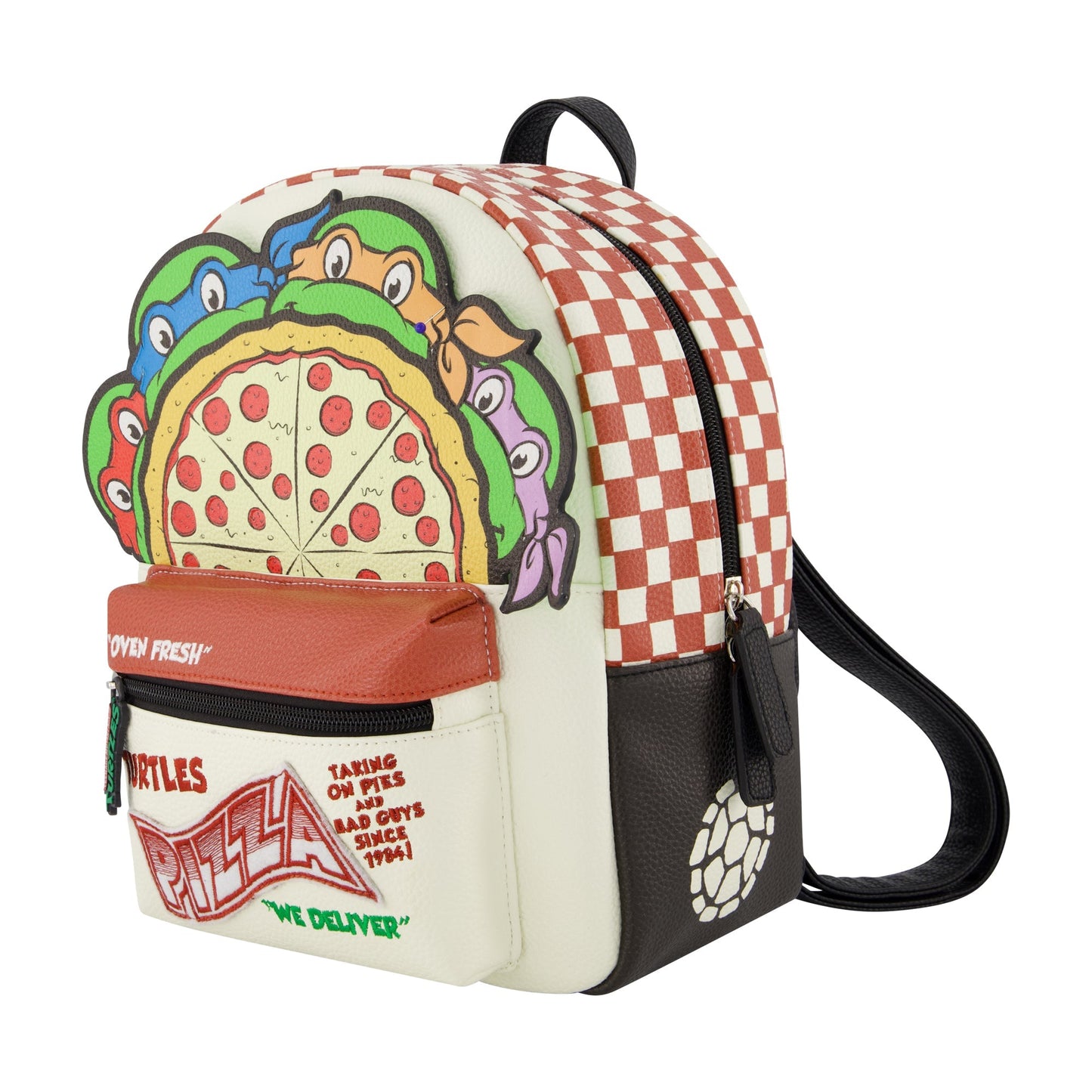 Back view of the TMNT backpack showing the top carry handle and strap attachment points.