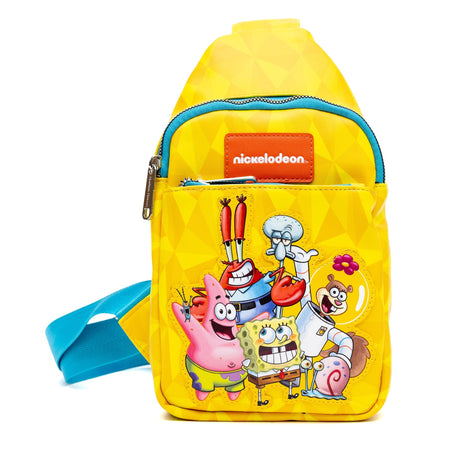 Nickelodeon SpongeBob SquarePants Crossbody Sling Bag SpongeBob and Friends Pose Applique Vegan Leather Adjustable Straps Yellow - Paramount Shop