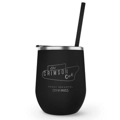Penny Dreadful: City of Angels Gato carmesí Logo Vaso de vino con pajita grabado con láser - Negro / 12 oz