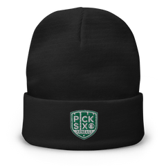 Pick Six Podcast Logo Beanie mit Bündchen - Schwarz