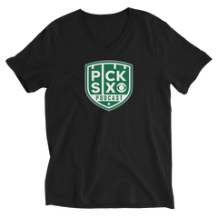 Pick Six Podcast Logo Camiseta de manga corta con cuello en V - Negro / Sm