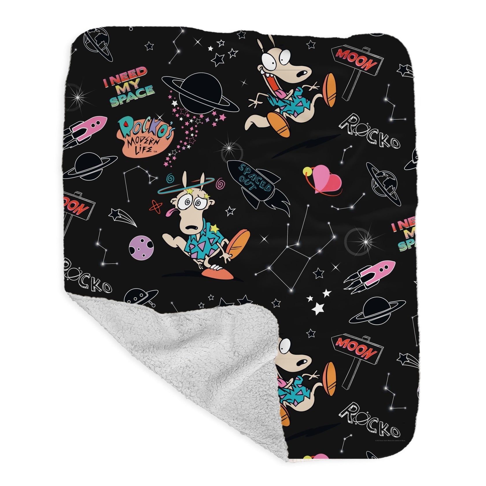 Rocko's Modern Life Space Pattern Grey Sherpa Blanket – Paramount Shop
