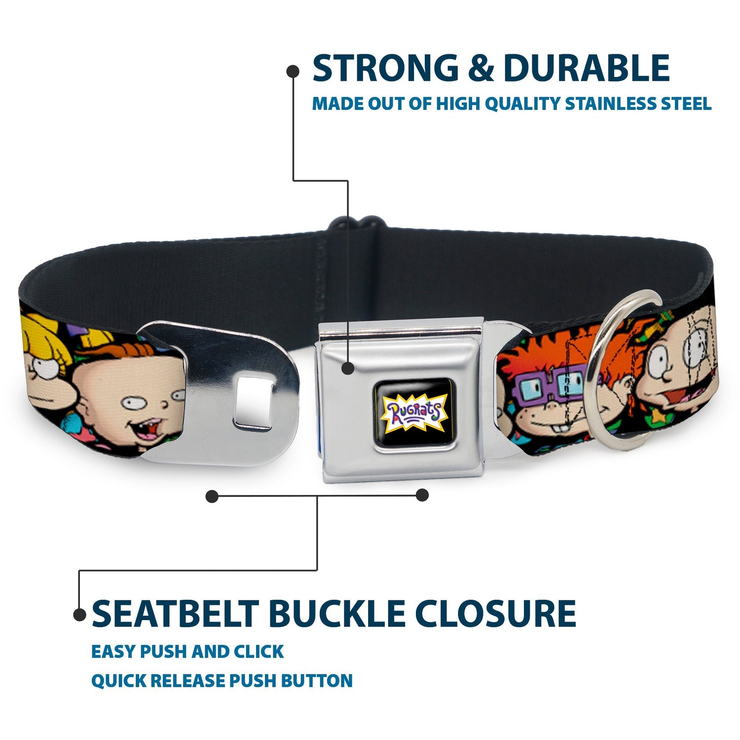 Rugrats Character Faces Close - Up Seatbelt Buckle Pet Collar - Paramount Shop