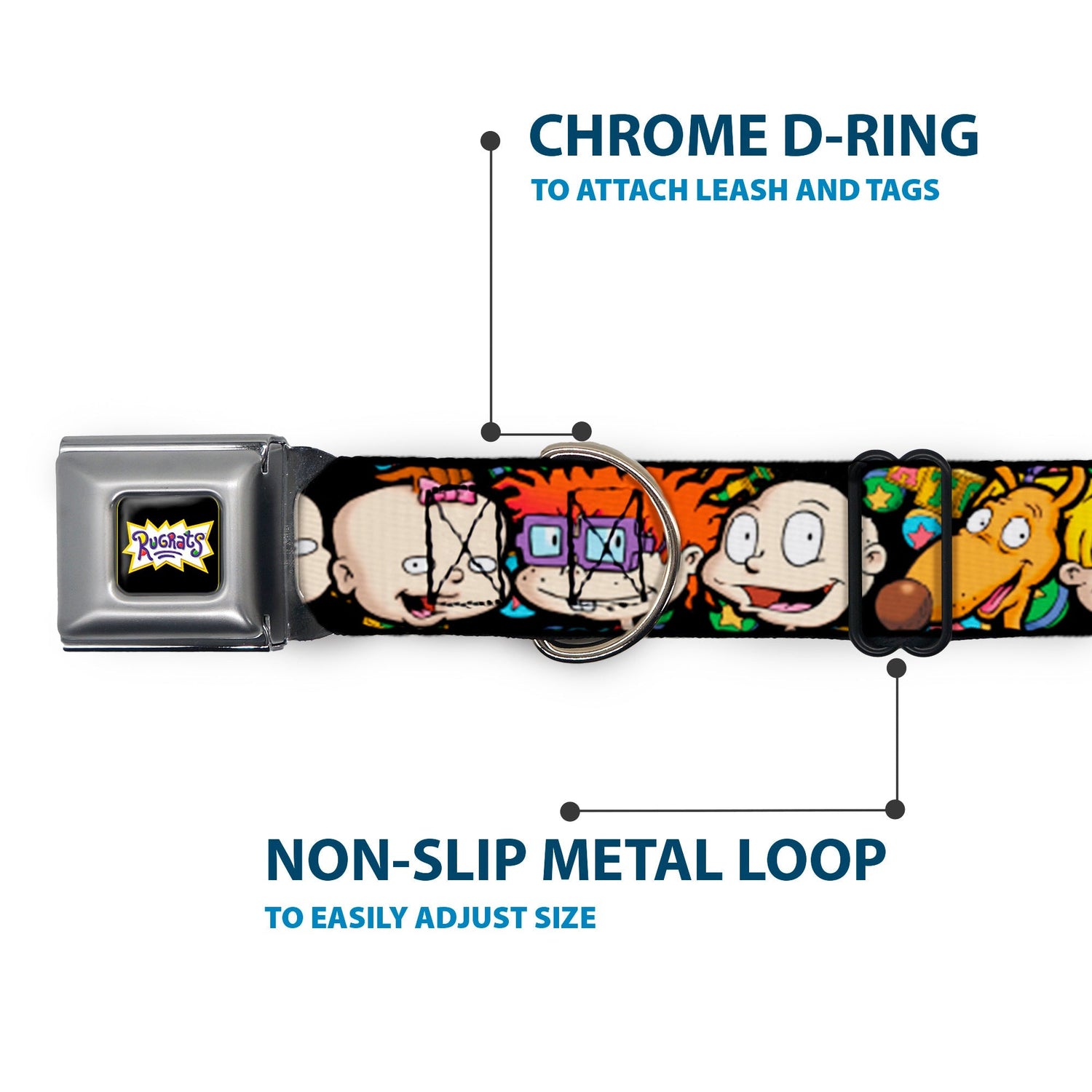 Rugrats Character Faces Close - Up Seatbelt Buckle Pet Collar - Paramount Shop