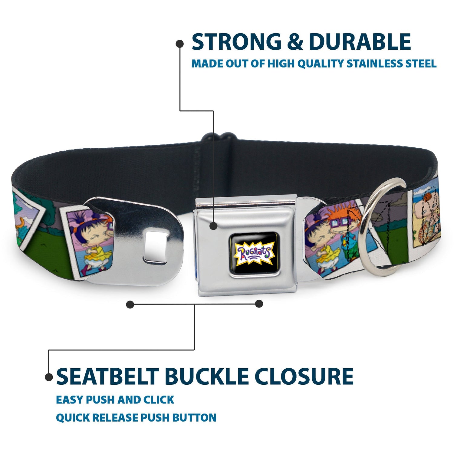 Rugrats Character Snapshots Seatbelt Buckle Dog Collar - Paramount Shop