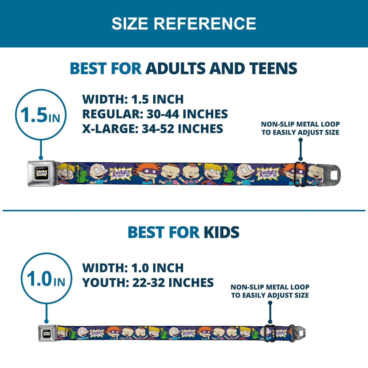 Rugrats Group Pose Reptar Logo Full Color Seatbelt Belt - Paramount Shop