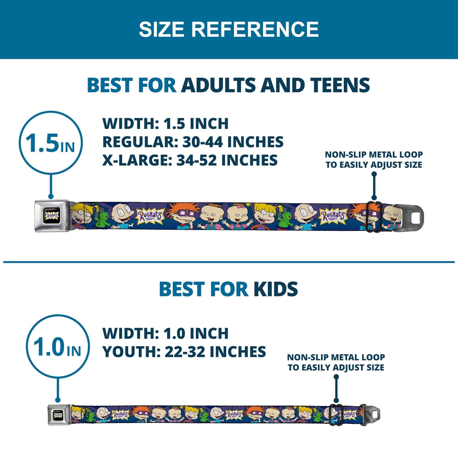 Rugrats Group Pose Reptar Logo Full Color Seatbelt Belt - Paramount Shop