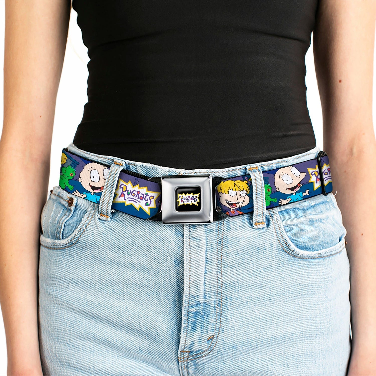 Rugrats Group Pose Reptar Logo Full Color Seatbelt Belt - Paramount Shop