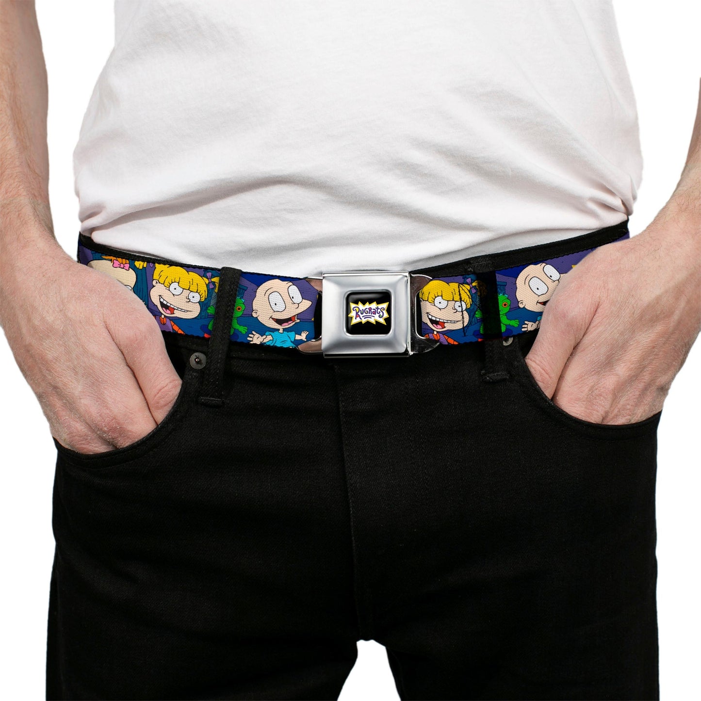 Rugrats Group Pose Reptar Logo Full Color Seatbelt Belt - Paramount Shop