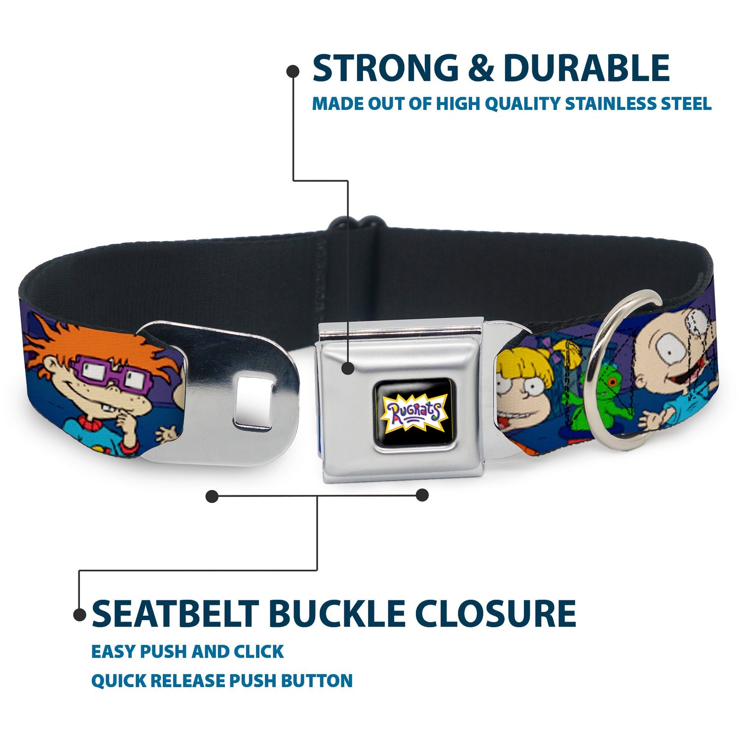Rugrats Group Pose with Reptar Seatbelt Buckle Dog Collar - Paramount Shop