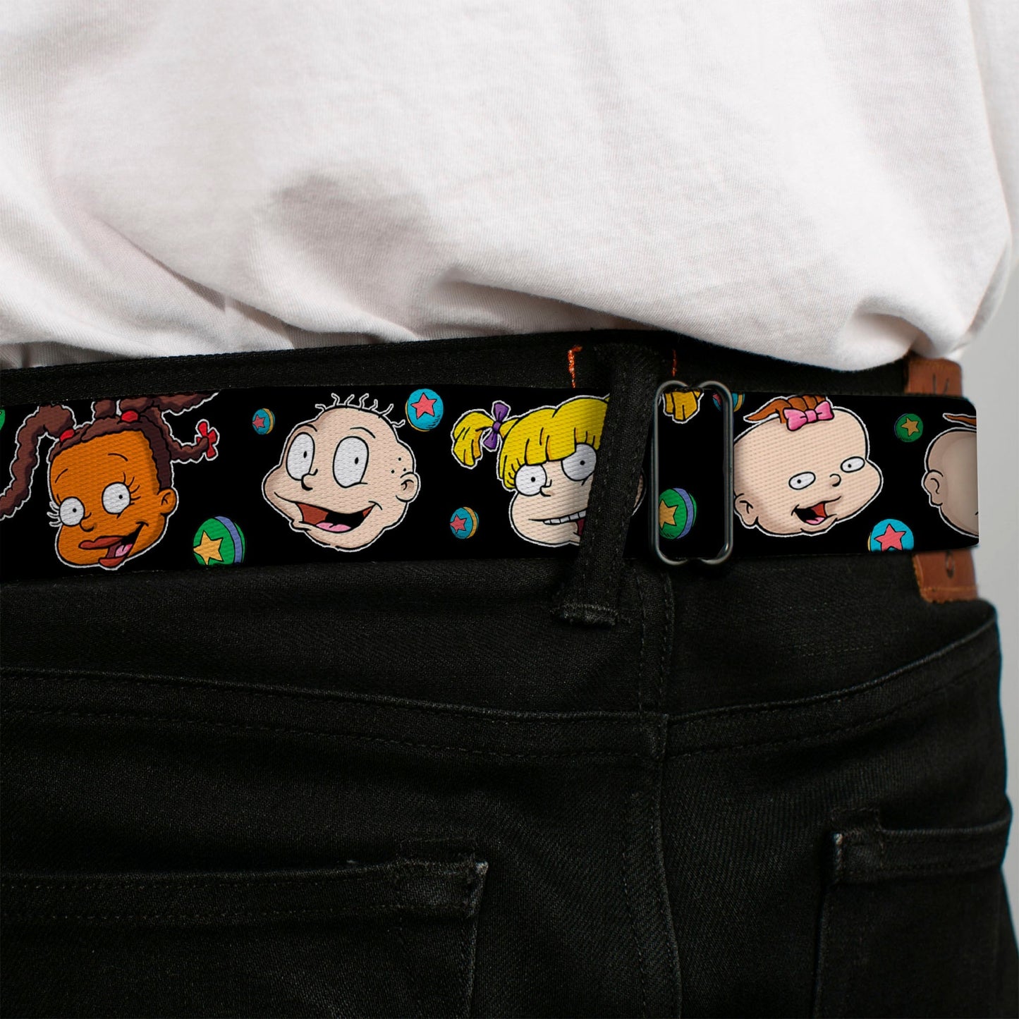 Rugrats Logo Character Expressions Black Webbing Seatbelt Belt - Paramount Shop