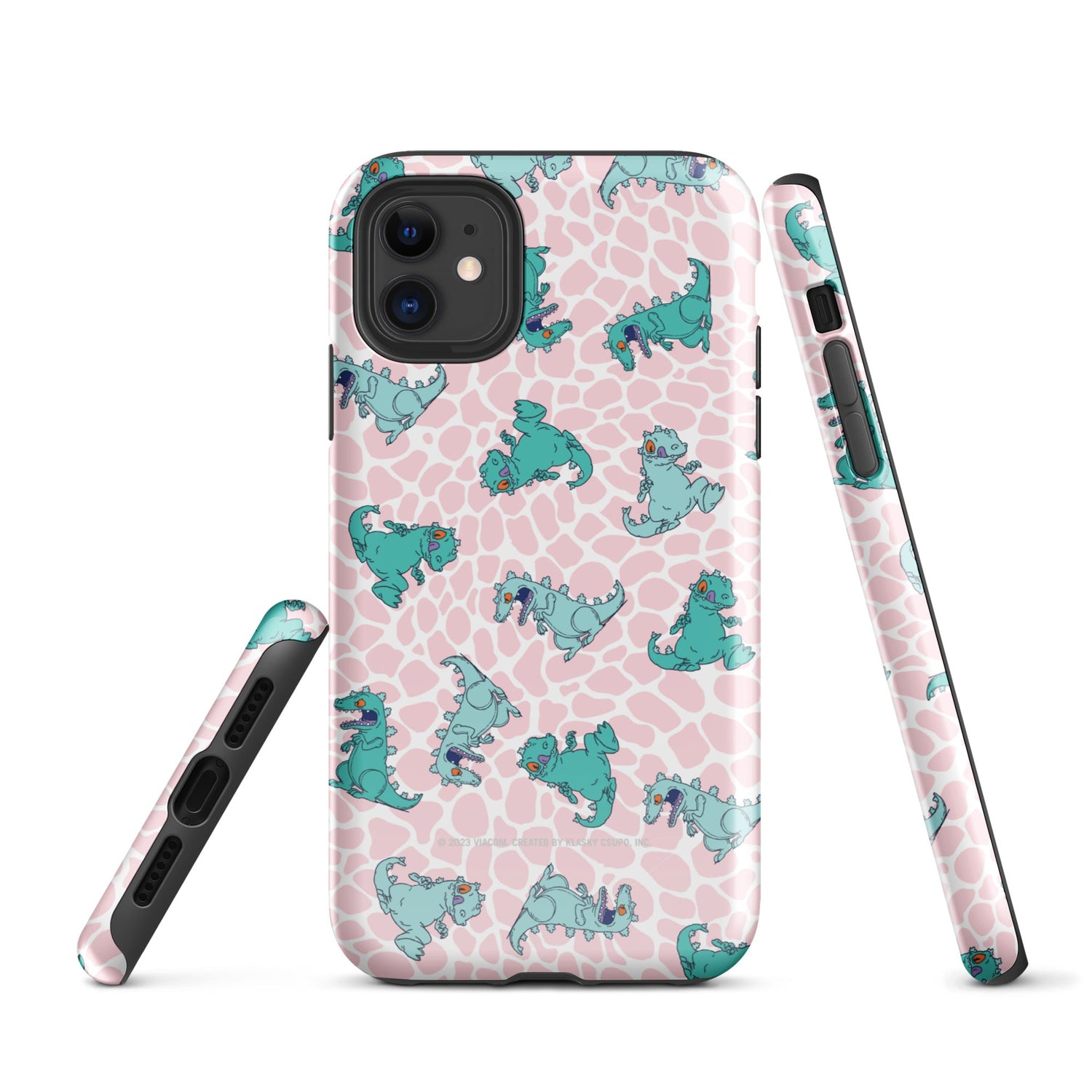Flat lay of the Rugrats Reptar iPhone case on a clean background