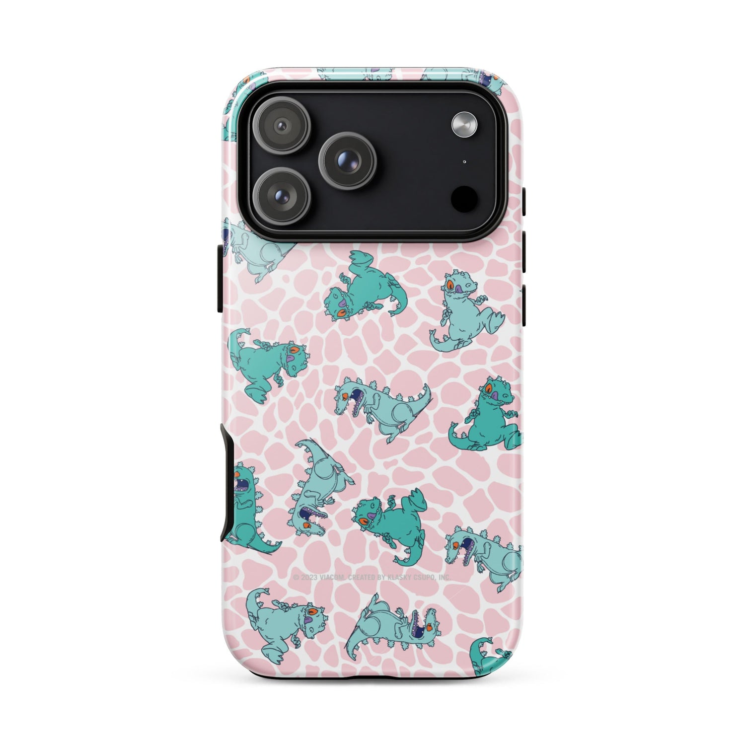 Flat lay of the Rugrats Reptar iPhone case on a clean background