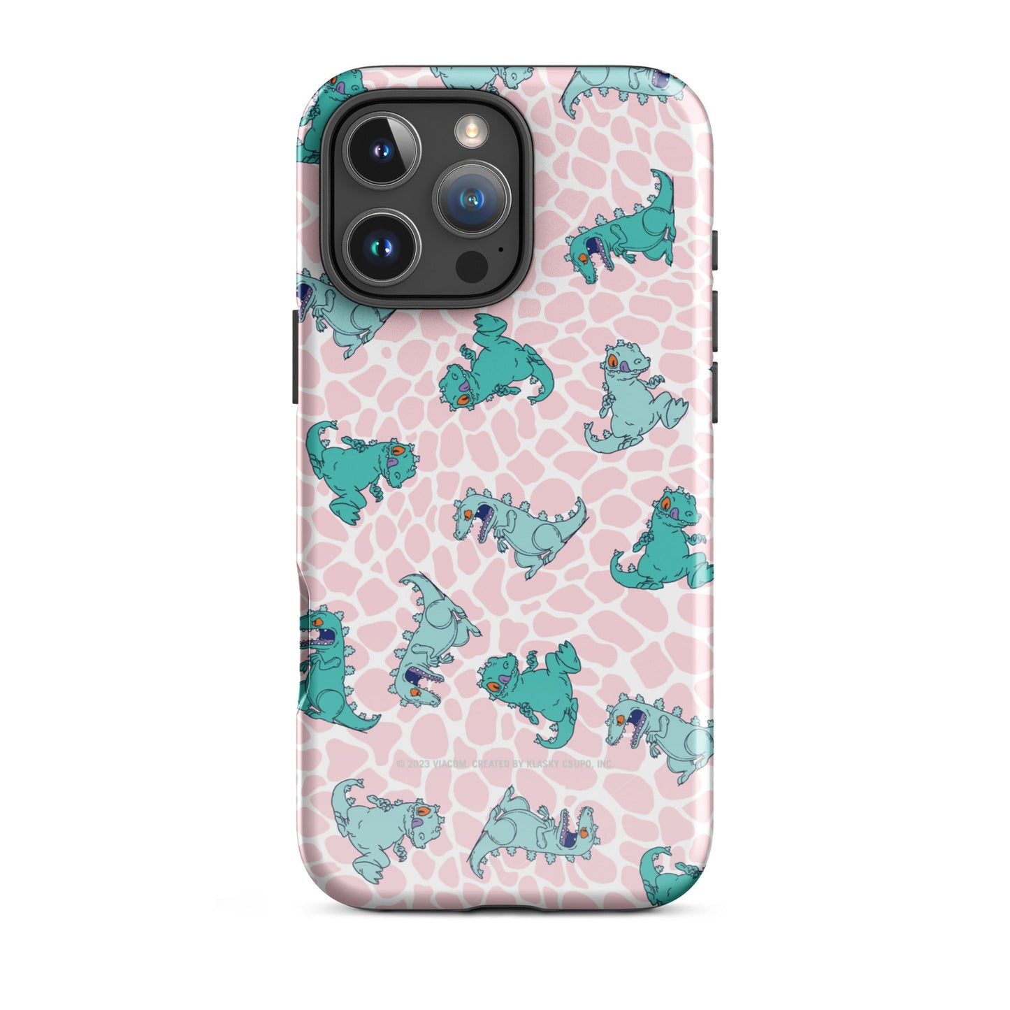 Flat lay of the Rugrats Reptar iPhone case on a clean background